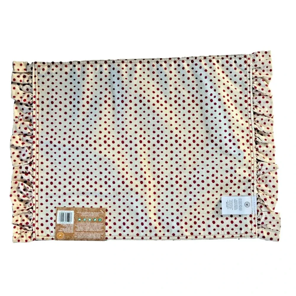The Pioneer Woman Placemats Denim Red Polka Dot Reversible Ruffle 14x20 Set Of 4